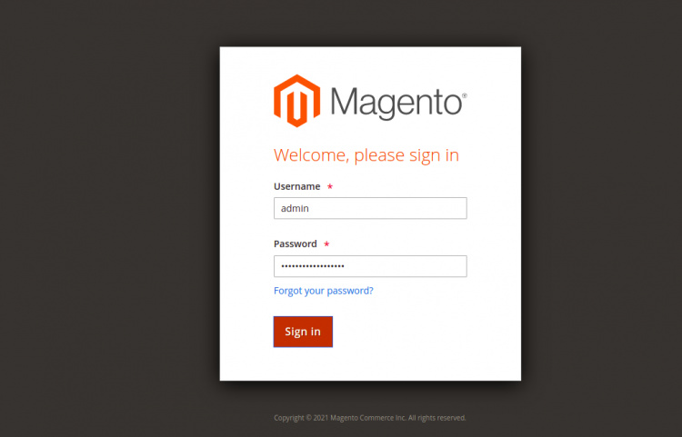 Inicio de sesión en Magento