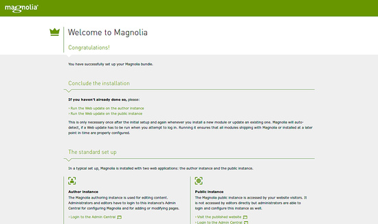 Instalador web de Magnolia CMS