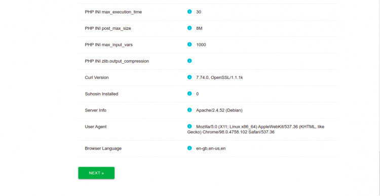 Comprobación de la configuración PHP