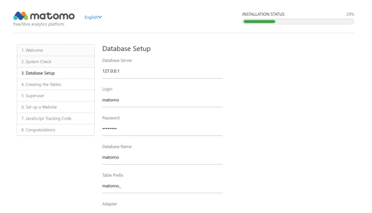 configuración de la base de datos
