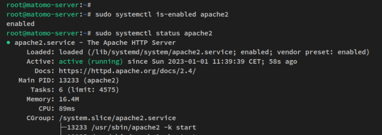 verificar el servicio apache2
