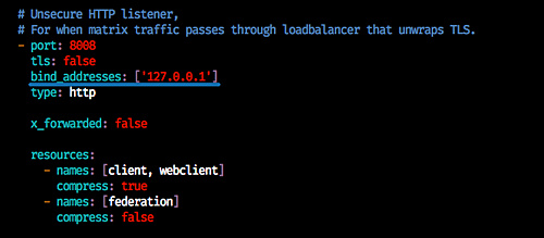Configuración del puerto de Matrix Synapse