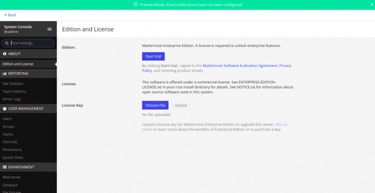 Panel de control de Mattermost