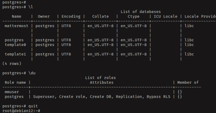 listado base de datos y usuario