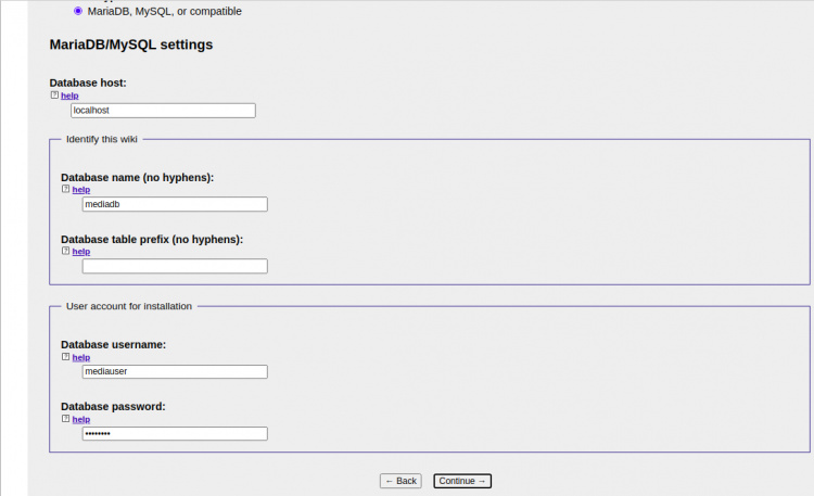 Configuración de la base de datos MySQL