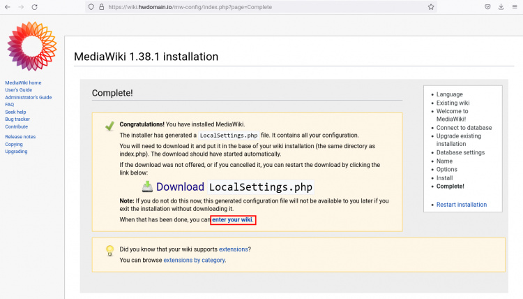 instalación wiki completada