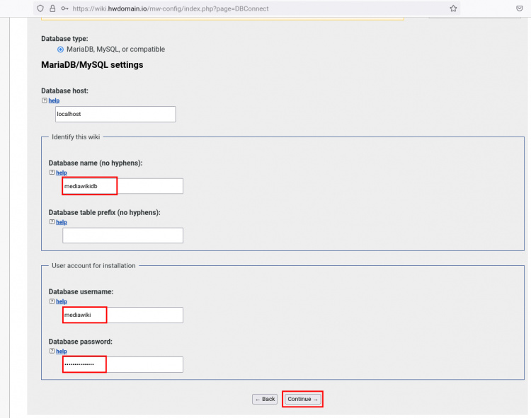 configuración de la base de datos