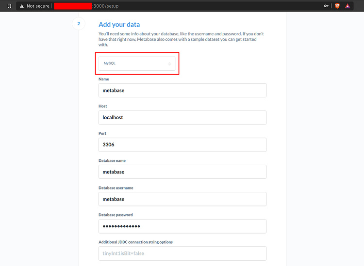 Configuración de Metabase MySQL