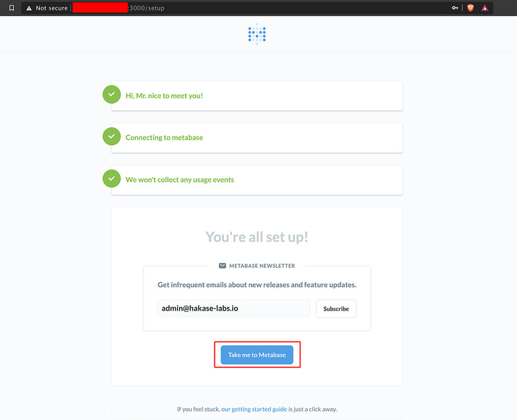 Metabase instalada con éxito