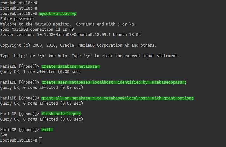 Crear una base de datos para la Metabase