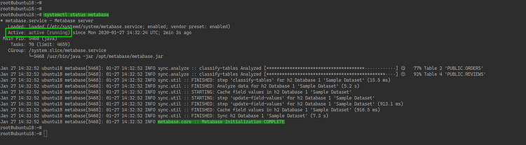 Comprobar el estado del servicio Metabase