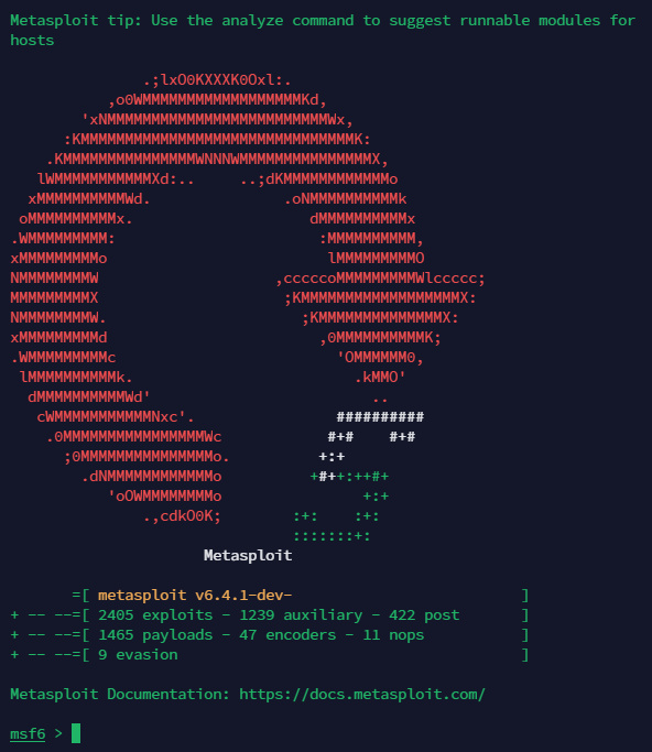 Consola del instalador de Metasploit Nightly