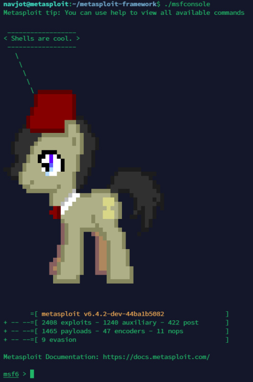 Salida de la consola de Metasploit