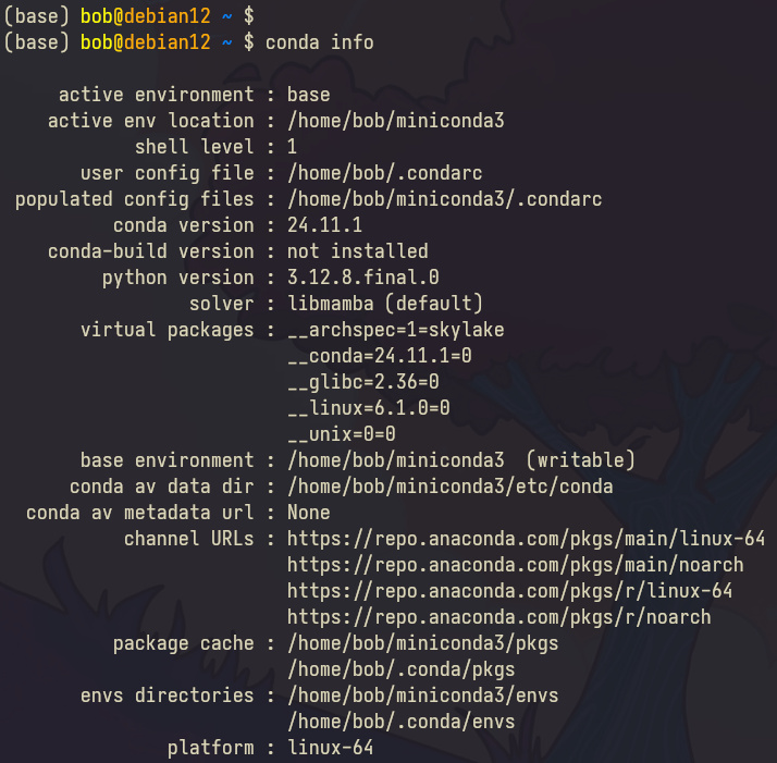 comprueba la información de conda