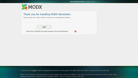 MODX Revolution instalado