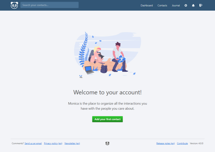 Pantalla de bienvenida de Monica CRM
