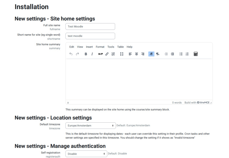 información del sitio moodle