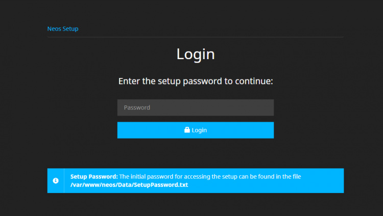 Pantalla de inicio de sesión de Neos