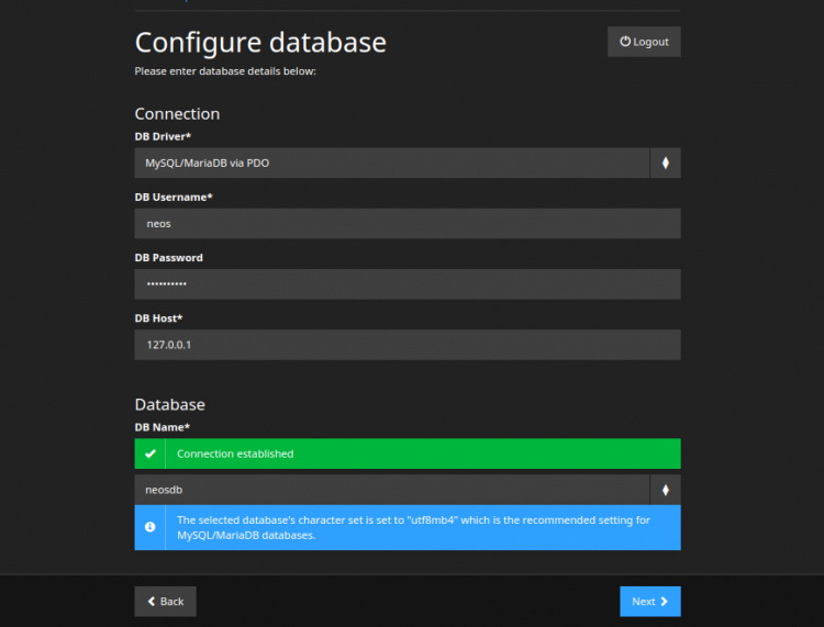 Configuración de la base de datos