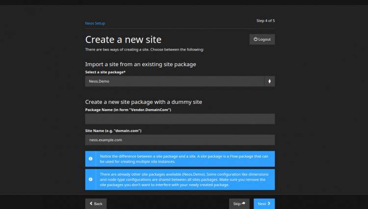 Crear un nuevo sitio