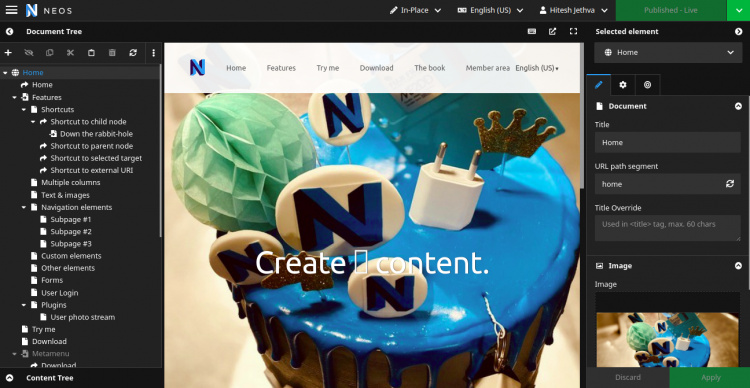 El backend de Neos CMS