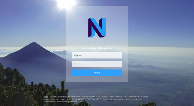 Neos admin login