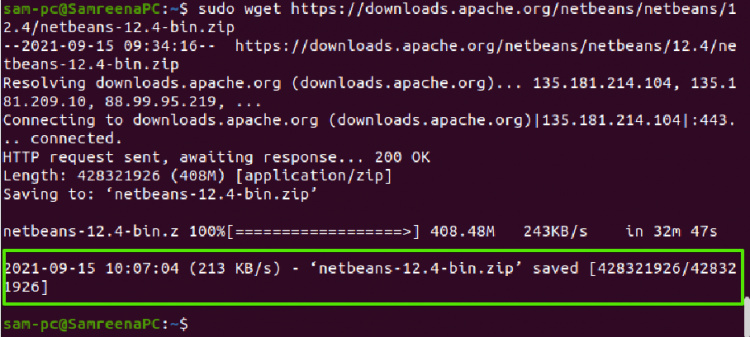 Descarga el archivo de netbeans con la utilidad wget