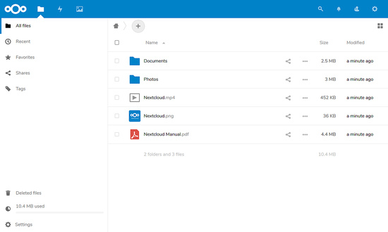 Panel de control de Nextcloud