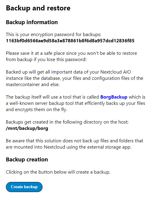 Detalles de Nextcloud Backup