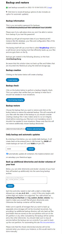 Opciones de copia de seguridad y restauración de Nextcloud AIO