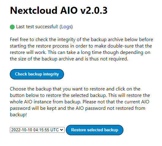 Copia de seguridad de Nextcloud AIO Restore