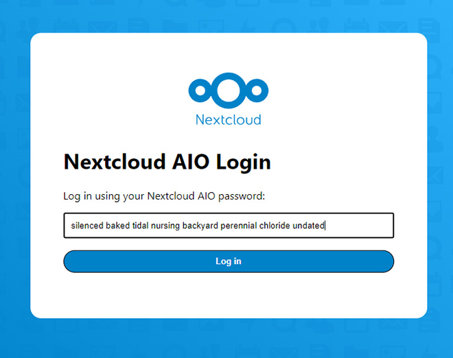 Página de inicio de sesión de Nextcloud AIO