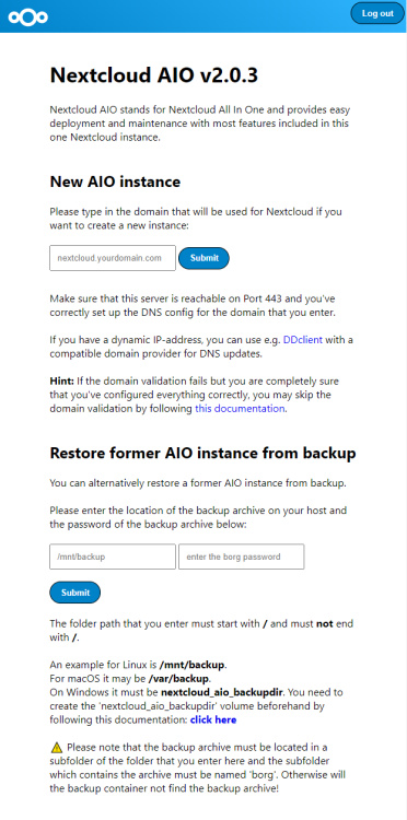 Panel Nextcloud AIO