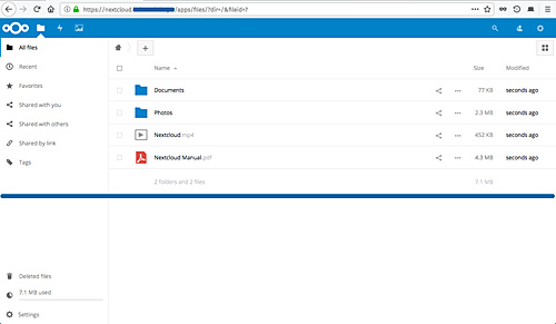 Panel de control de Nextcloud