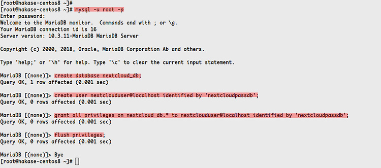 Configurar la base de datos de Nextcloud