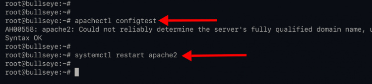 Verifica la configuración de Apache y reinicia el servicio