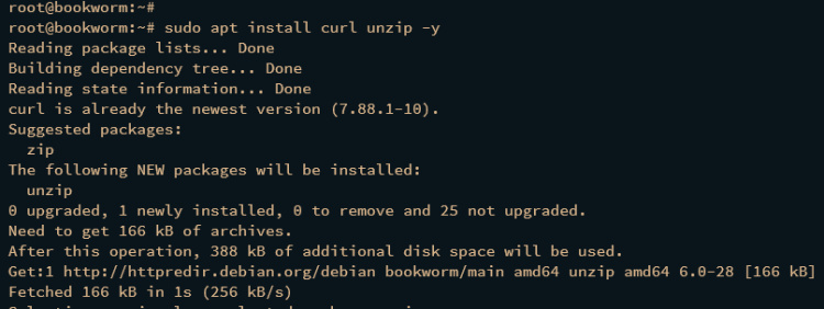 instala unzip y curl