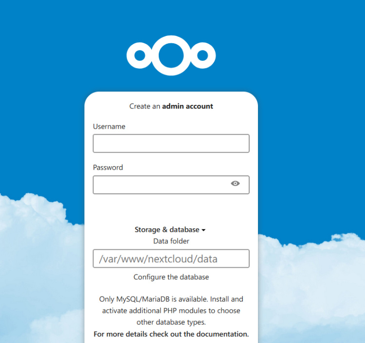 página de instalación