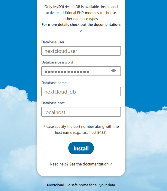 configuración de la base de datos