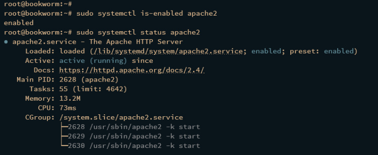 verificar el servicio apache2