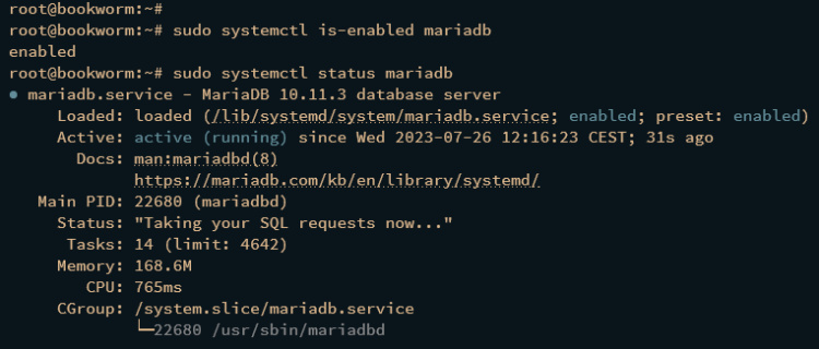 comprobando mariadb