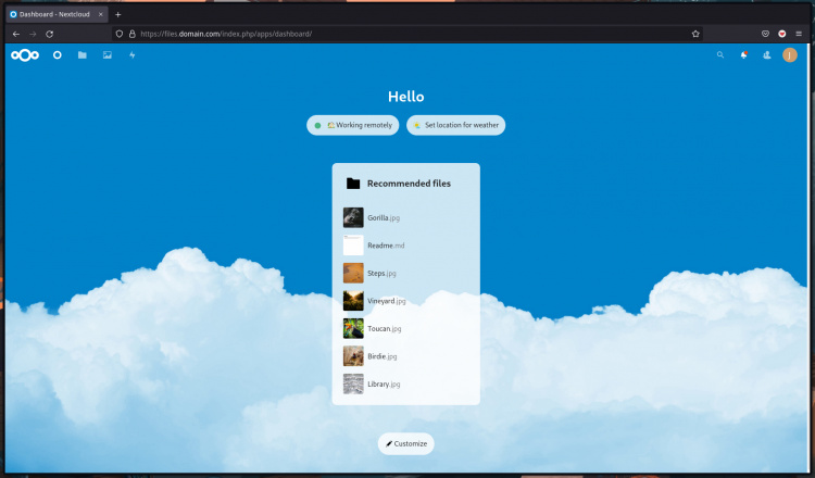 Panel de control de Nextcloud