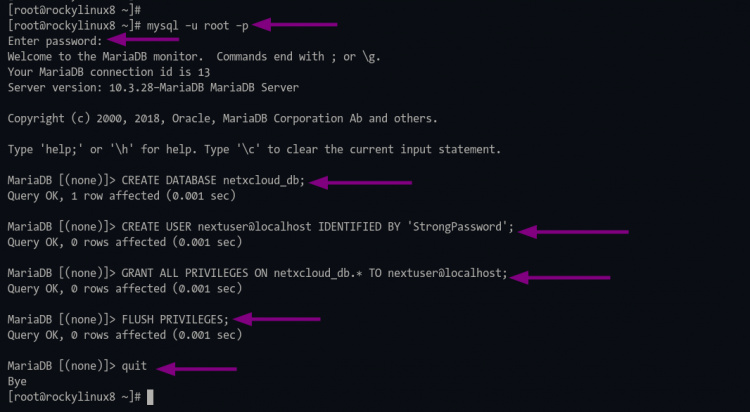 Crear una nueva base de datos para Nextcloud