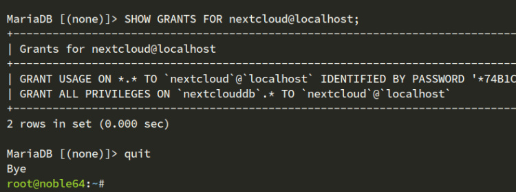 mostrar privilegios de usuario