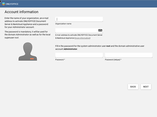 Introduce la información de la cuenta de administrador