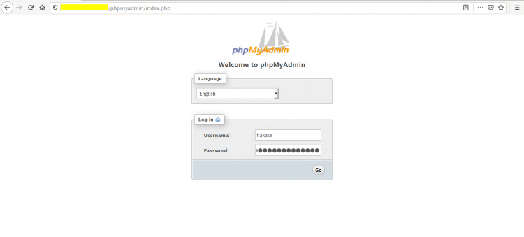 Página de inicio de sesión de phpMyAdmin