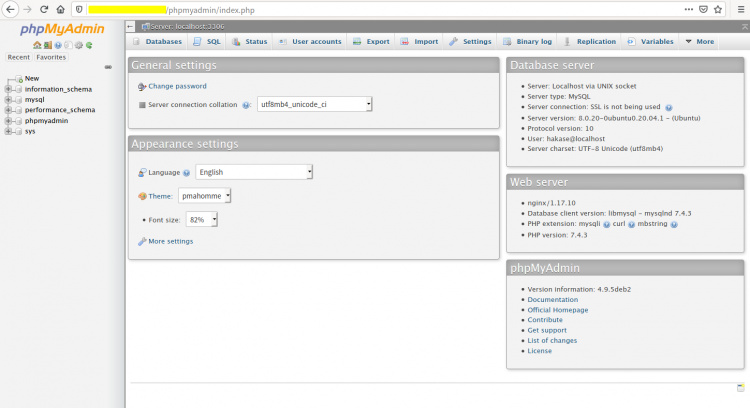 Panel de phpMyAdmin