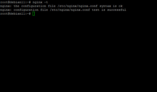 comprobando la configuración de Nginx debian 11