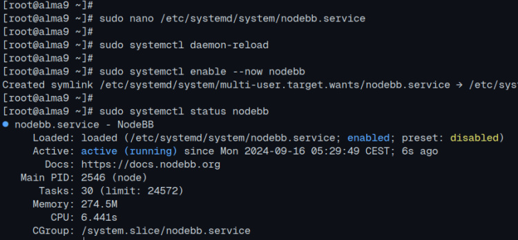 setup nodebb systemd