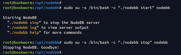 iniciar y detener nodebb